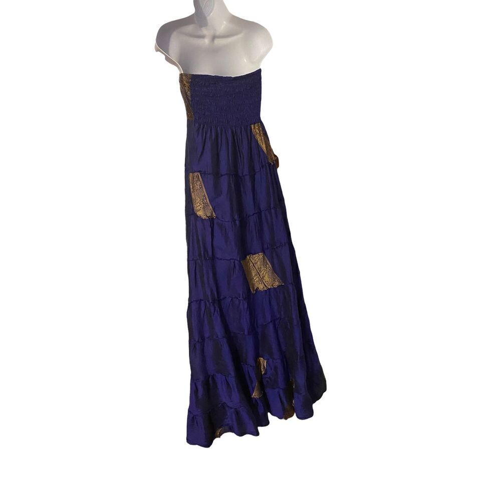Silk Strapless Tiered Dress Purple/Eggplant Iridescent Size S/M